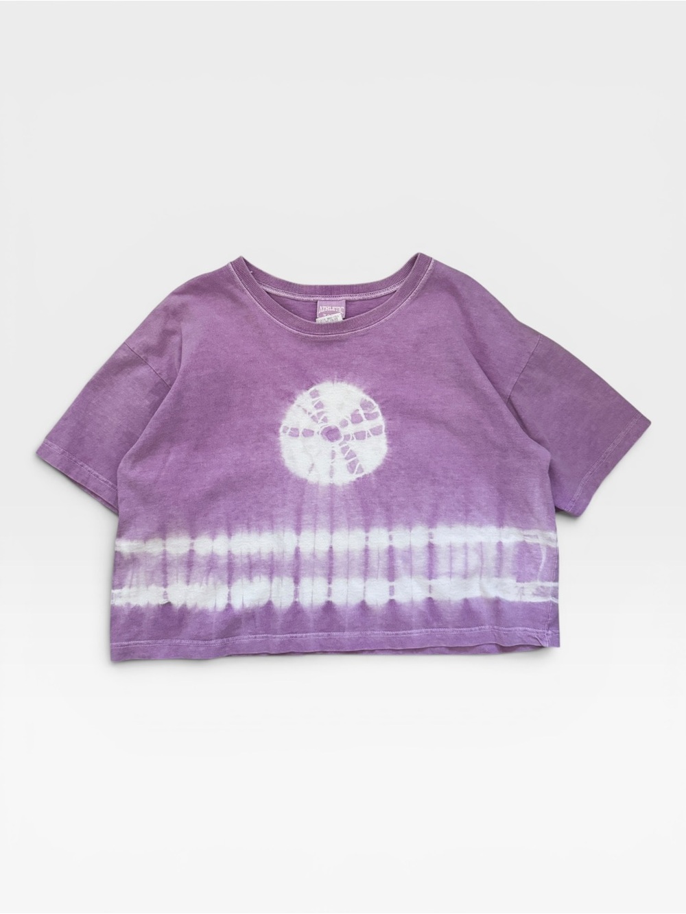 VTG 90s Athletic Works Purple Tie Dye Crop Top Boxy Tee One Size OS S/M/L